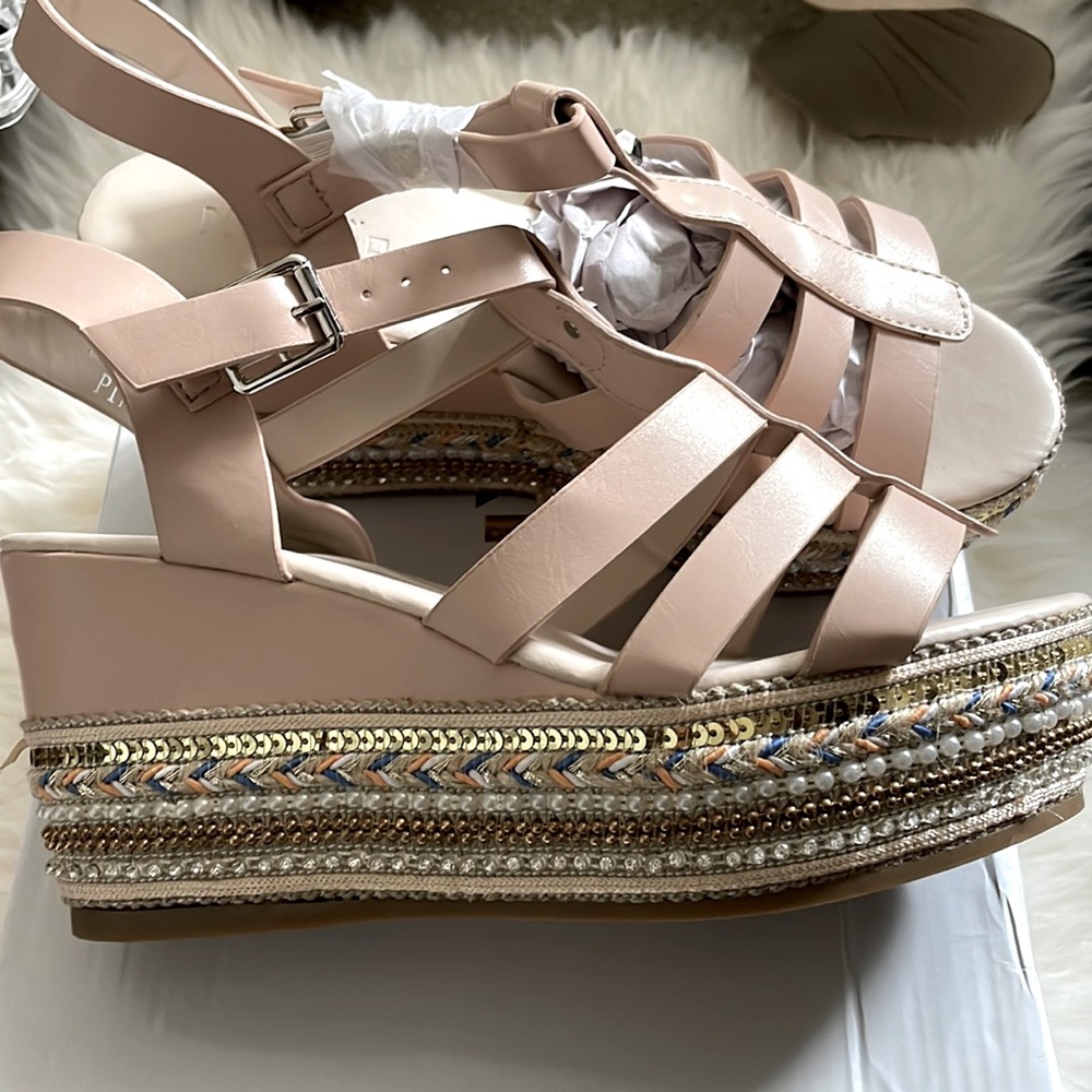 TRENDY NEW SANDALS WEDGE ESPADRILLE LOGHT PINK BLUSH  36 5.5